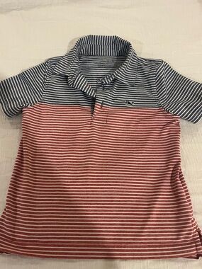 Striped Short Sleeve Polo Shirt - Navy & Red